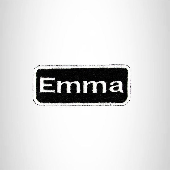 Emma White on Black Iron on Name Tag Patch for Biker Vest NB116