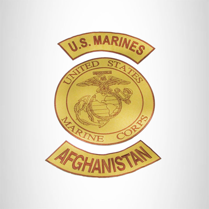 MARINES AFGHANISTAN Brown on Gold Iron on 3 Large Back Patches Set for Biker Vest Jacket