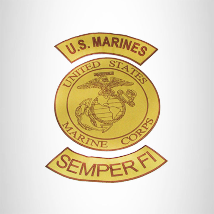 MARINES SAMPER FI Brown on Gold Iron on 3 Large Back Patches Set for Biker Vest Jacket