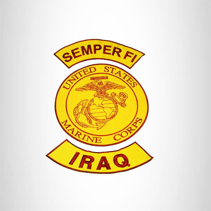 SEMPER FI IRAQ Brown on Gold Iron on 3 Large Back Patches Set for Biker Vest Jacket