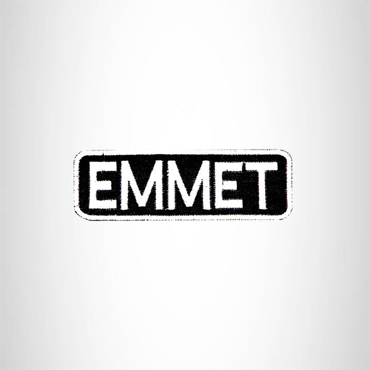 EMMET Black and White Name Tag Iron on Patch for Biker Vest and Jacket NB217