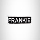 FRANKIE Black and White Name Tag Iron on Patch for Biker Vest and Jacket NB218
