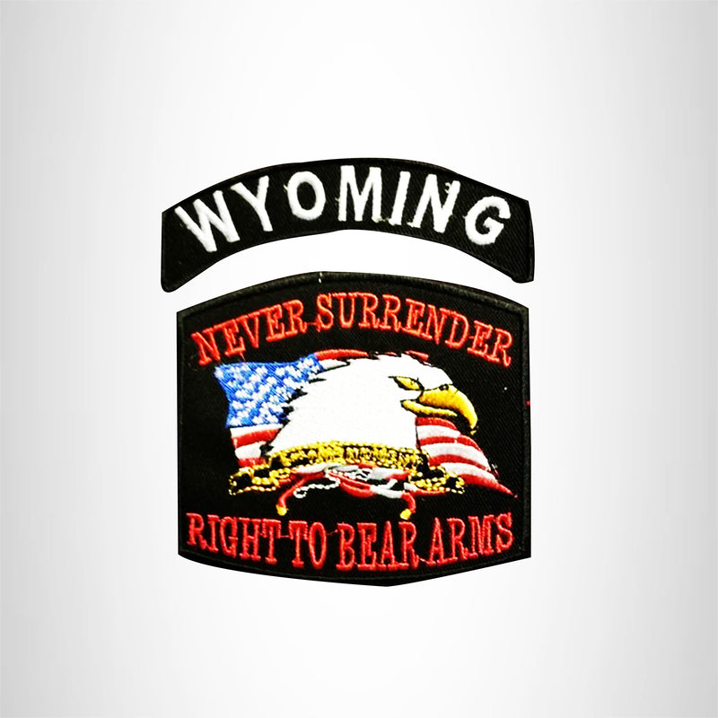 WYOMING and NEVER SURRENDER Small Patches Set for Biker Vest