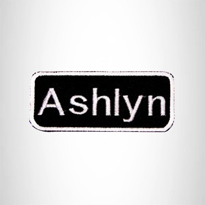 Ashlyn White on Black Iron on Name Tag Patch for Biker Vest NB107