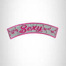 Sexy Pink on Silver Iron on Top Rocker Patch for Biker Vest Jacket TR401