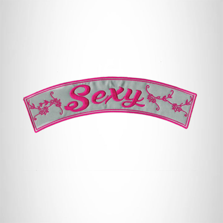 Sexy Pink on Silver Iron on Top Rocker Patch for Biker Vest Jacket TR401