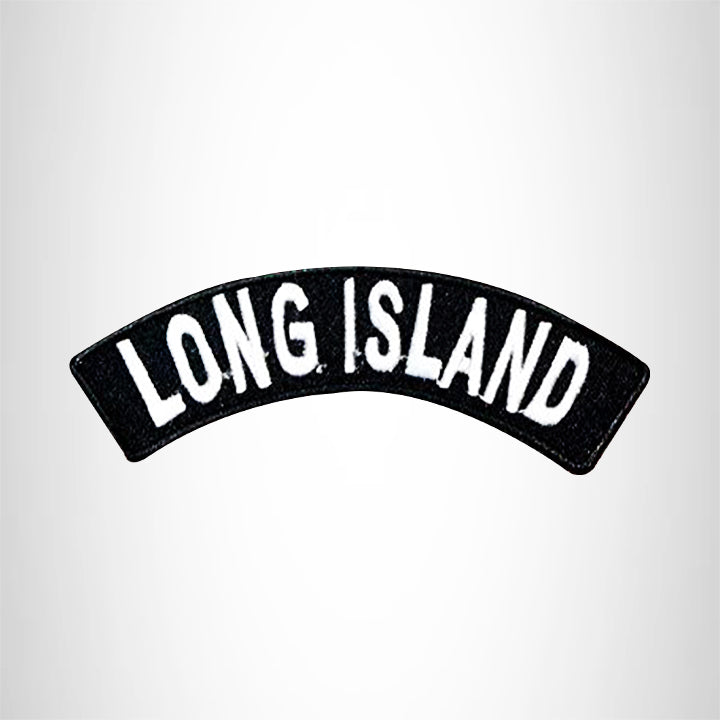 Long Island State White on Black Small Rocker Patch Front for Biker Jacket Vest