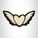 Winged Heart Silver on Black Small Patch Iron on for Biker Vest SB784