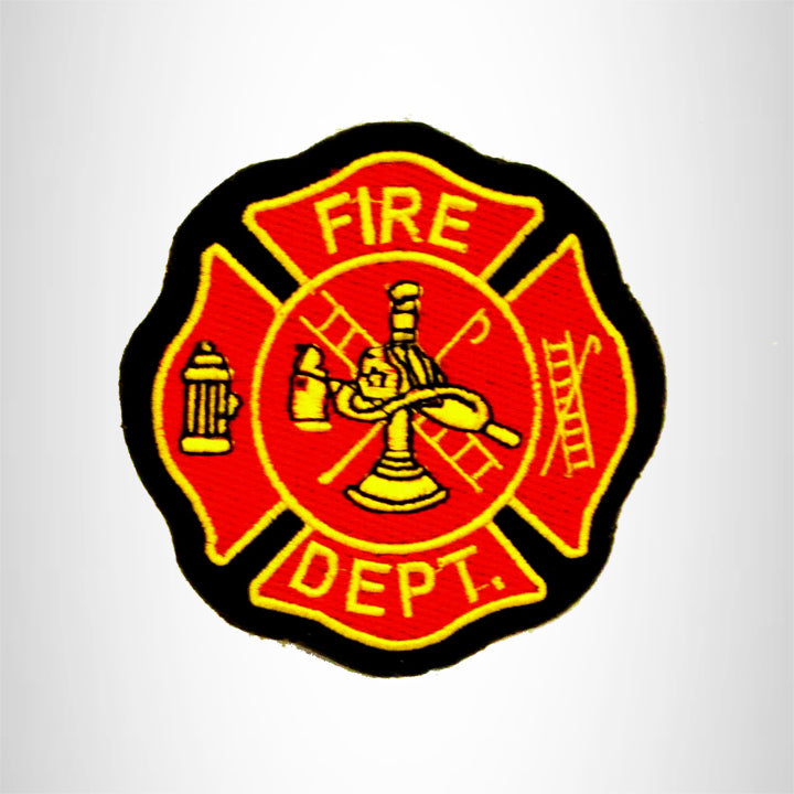 Fire Dept Yellow and Red on Black Small Patch Iron on for Biker Vest SB759