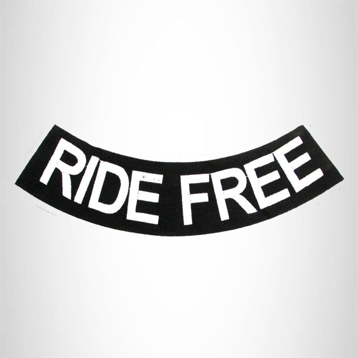 RIDE FREE White on Black Bottom Rocker Iron on Patch for Biker Vest BR450