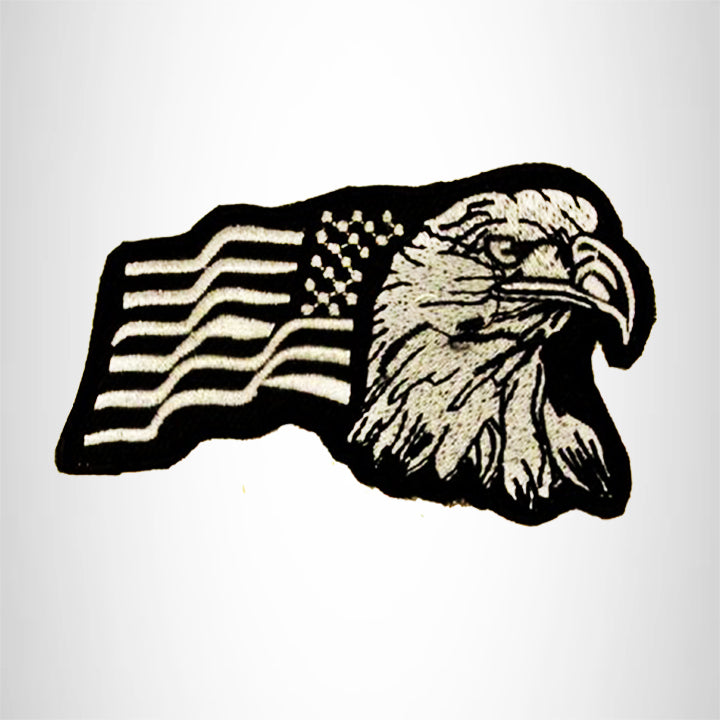Eagle and flag White on Black Small Patch Iron on for Biker Vest SB733