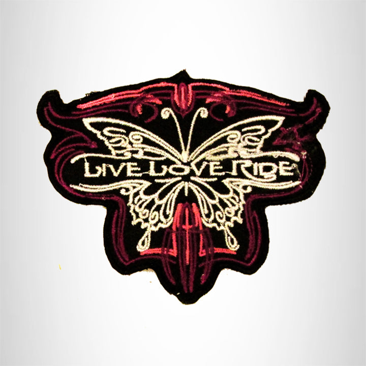 Live Love Ride Red and White on Black Small Patch Iron on for Biker Vest SB732