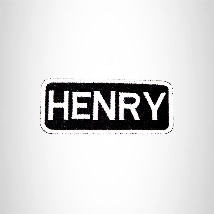 HENRY Black and White Name Tag Iron on Patch for Biker Vest and Jacket NB224