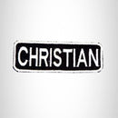 CHRISTAIN White on Black Iron on Name Tag Patch for Biker Vest NB208