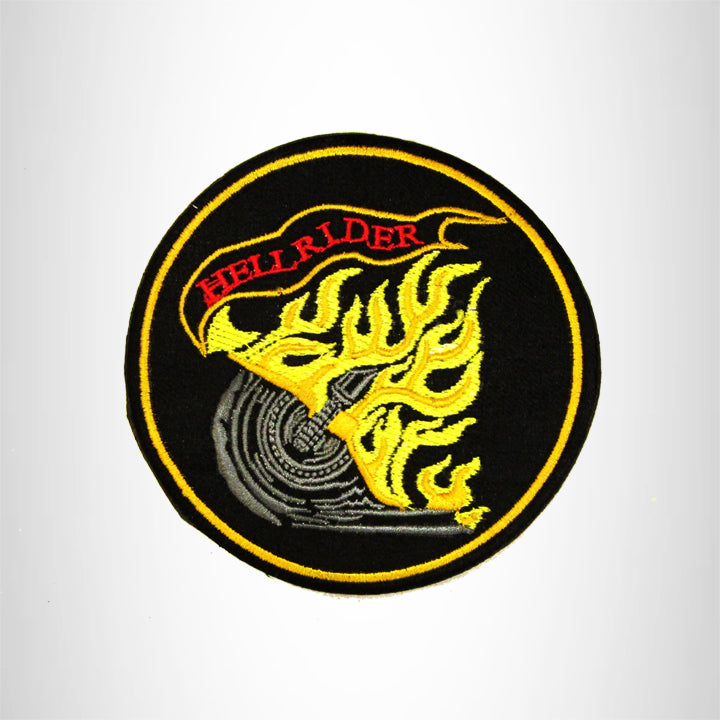 Hell Rider Yellow Red and Gray on Black Small Patch Iron on for Biker Vest SB806