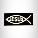 Jesus Fish White on Black Small Patch Iron on for Biker Vest SB813
