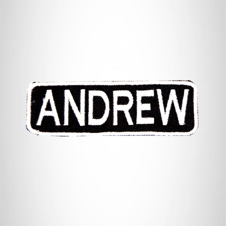 ANDREW White on Black Iron on Name Tag Patch for Biker Vest NB198
