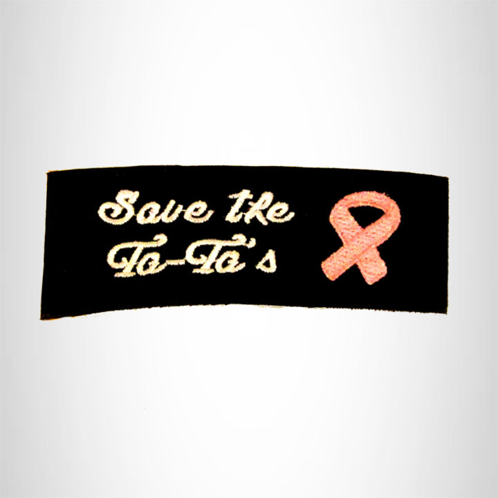 Save the Ta-Ta's Pink and White on Black Small Patch Iron on for Biker Vest SB822