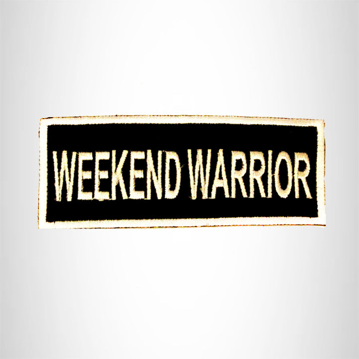 Weekend Warrior White on Black with Border Small Patch Iron on for Biker Vest SB826