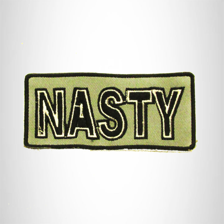 NASTY Black on Gray Iron on Small Patch for Biker Vest SB837