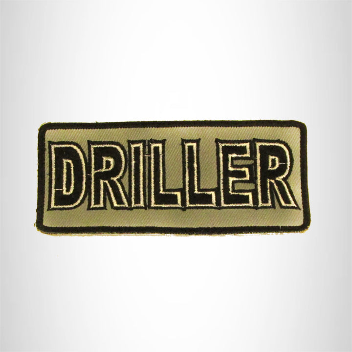 DRILLER Black on Gray Iron on Small Patch for Biker Vest SB839