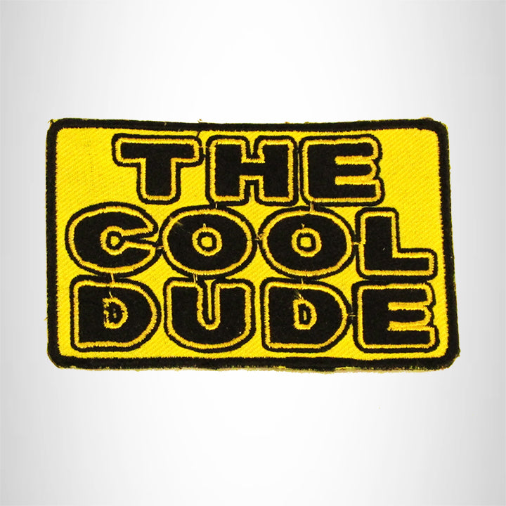 THE COOL DUDE Black on Yellow Iron on Small Patch for Biker Vest SB842