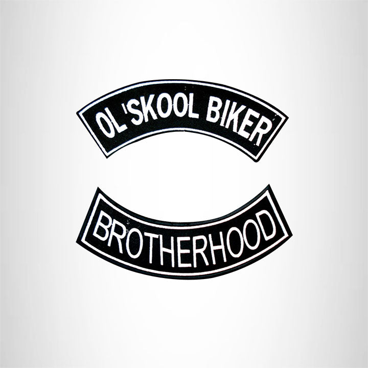Ol' Skool Biker Brotherhood 2 Patches Set Sew on for Vest Jacket