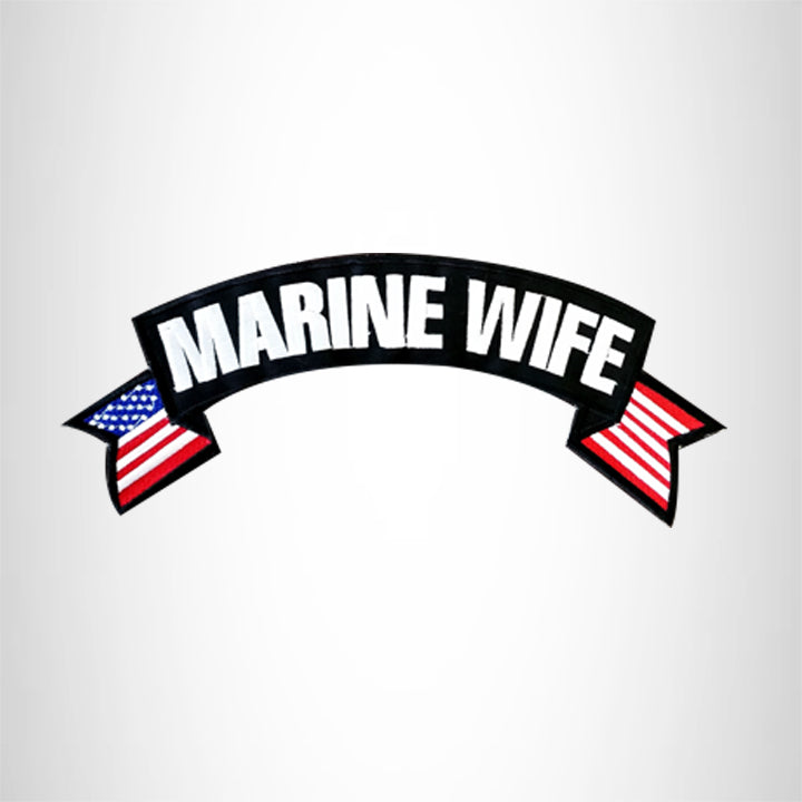 MARINE WIFE USA Flag Banner Iron on Top Rocker Patch for Biker Vest Jacket
