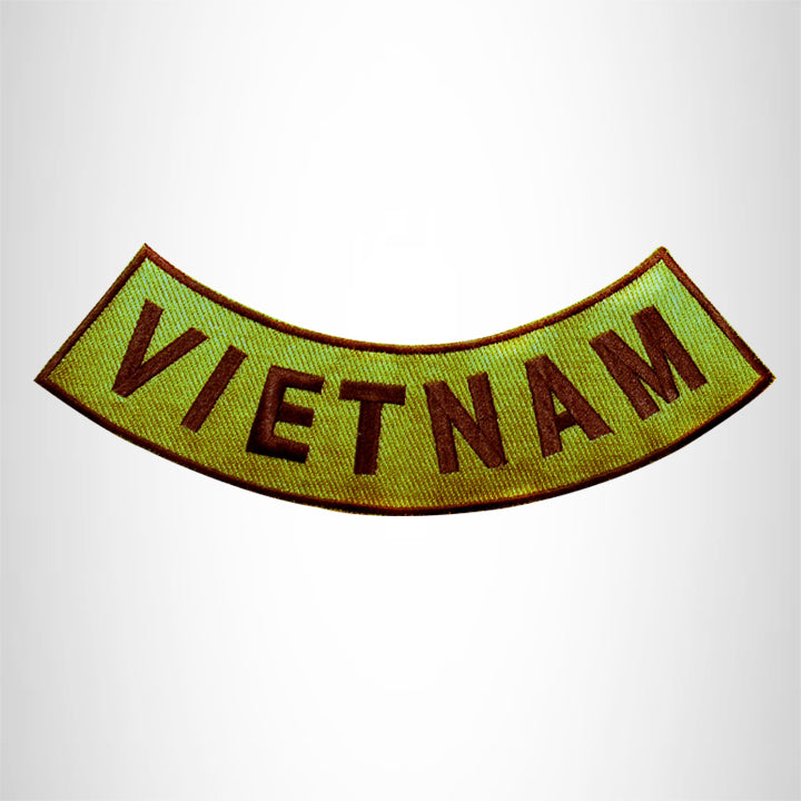 VIETNAM Brown on Gold with Boarder Bottom Rocker Iron on Patch for Biker Vest