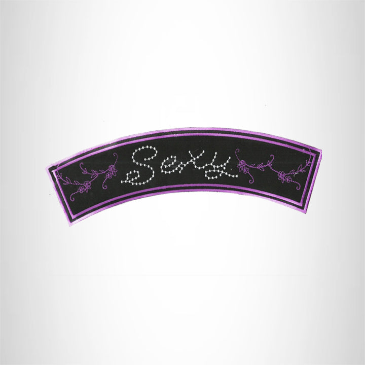 Sexy Purple on Black Iron on Top Rocker Patch for Biker Vest Jacket TR402