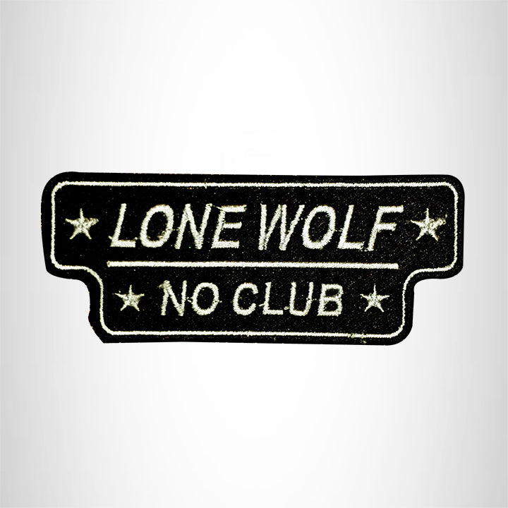 LONE WOLF NO CLUB White on Black Small Patch Iron on for Vest Jacket SB629