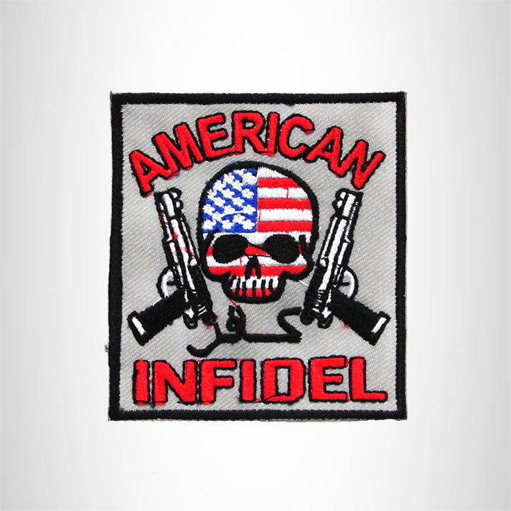 AMERICAN INFIDEL WITH SKULL Iron on Small Patch for Biker Vest SB892