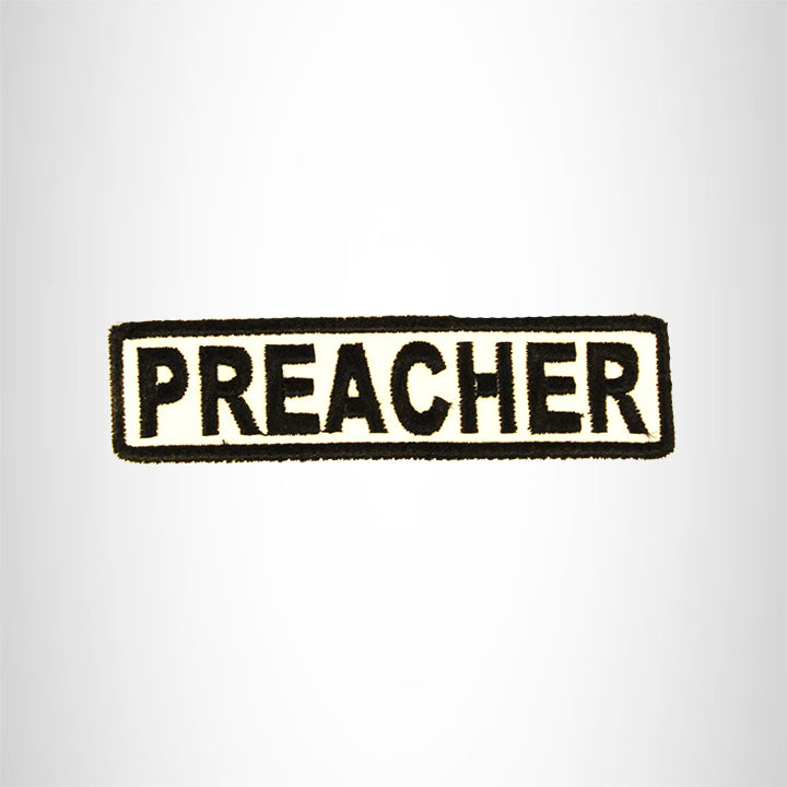 PREACHER Black on White Small Patch Iron on for Biker Vest SB688