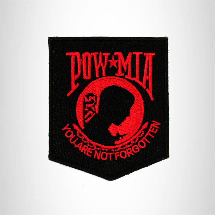 POW MIA Red and Black Iron on Small Patch for Biker Vest SB906