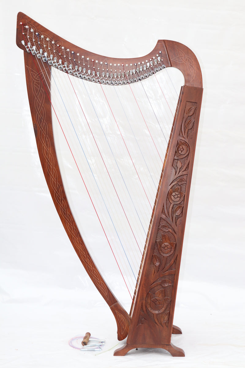 Musical Instrument 32 Strings Lever Solid Wood Celtic Irish Rose Harp