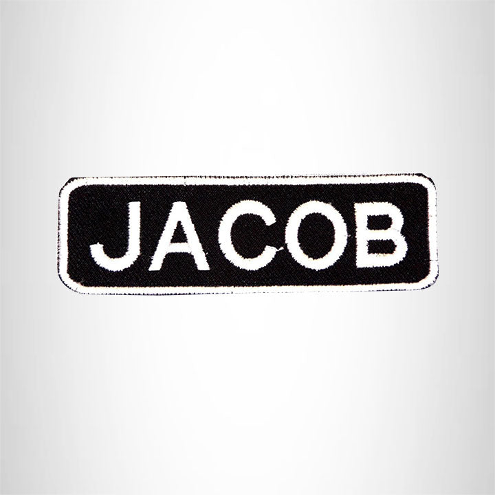 JACOB Black and White Name Tag Iron on Patch for Biker Vest and Jacket NB225