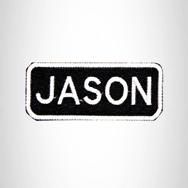 JASON Black and White Name Tag Iron on Patch for Biker Vest and Jacket NB226