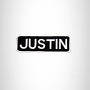 JUSTIN Black and White Name Tag Iron on Patch for Biker Vest and Jacket NB232