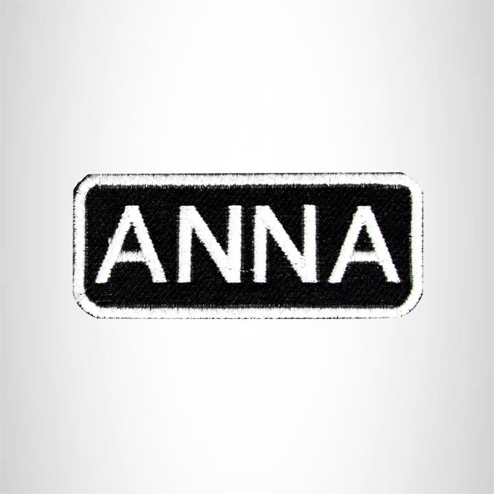 Anna White on Black Iron on Name Tag Patch for Biker Vest NB102