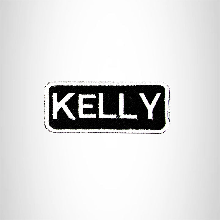Kelly White on Black Iron on Name Tag Patch for Biker Vest NB126