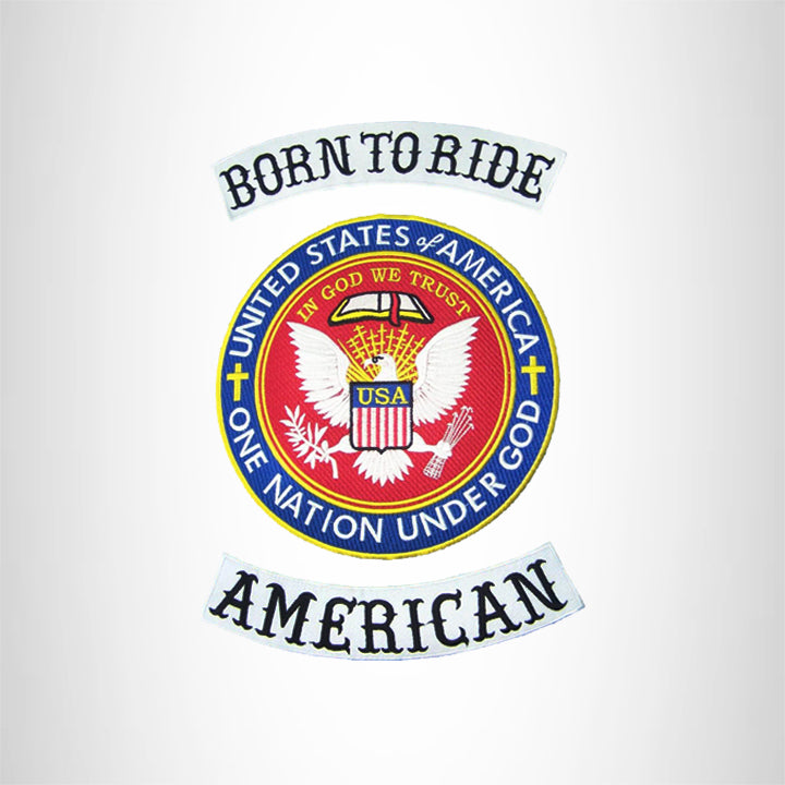 Born to Ride American Biker One Nation 3 Large Back Patches Set for Biker Vest Jacket