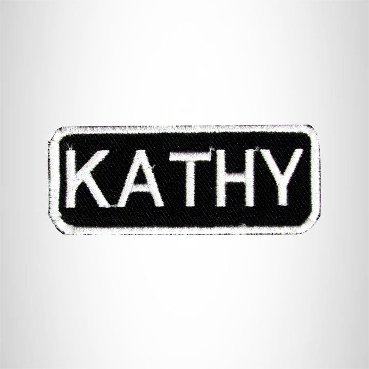 Kathy White on Black Iron on Name Tag Patch for Biker Vest NB123