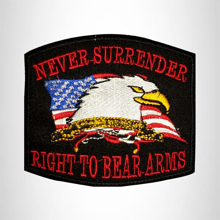Never Surrender Red yellow on Black Iron on Small Patch for Biker Vest