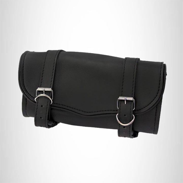 Motorcyle Tool Bag Black Leather Water Resistant Metal Buckle