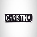 CHRISTINA Black and White Name Tag Iron on Patch for Biker Vest and Jacket NB284