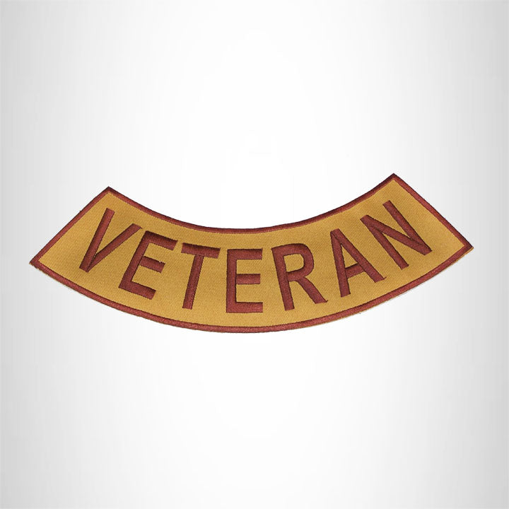 VETERAN Brown on Gold with Boarder Bottom Rocker Iron on Patch for Biker Vest