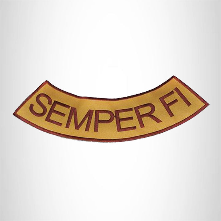 SEMPER FI Brown on Gold with Boarder Bottom Rocker Iron on Patch for Biker Vest