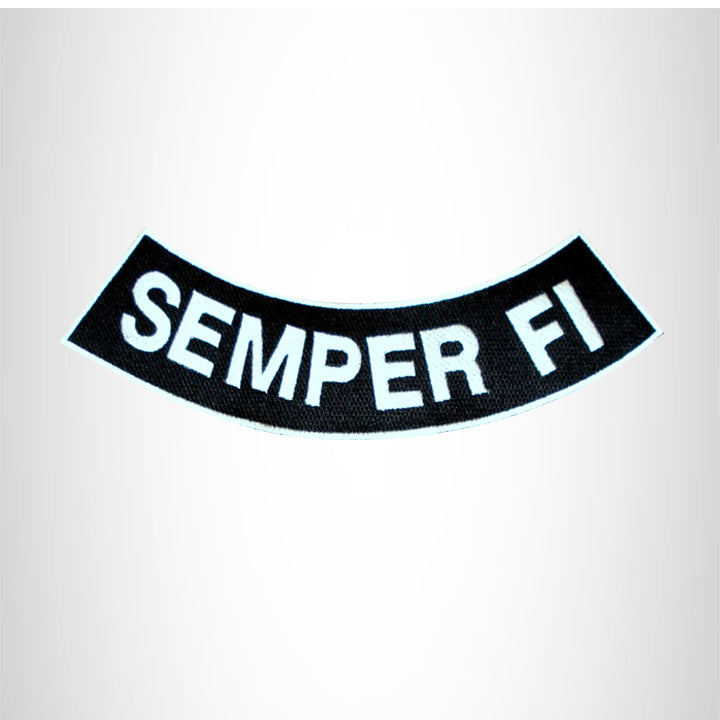 SEMPER FI White on Black with Boarder Bottom Rocker Patch for Vest