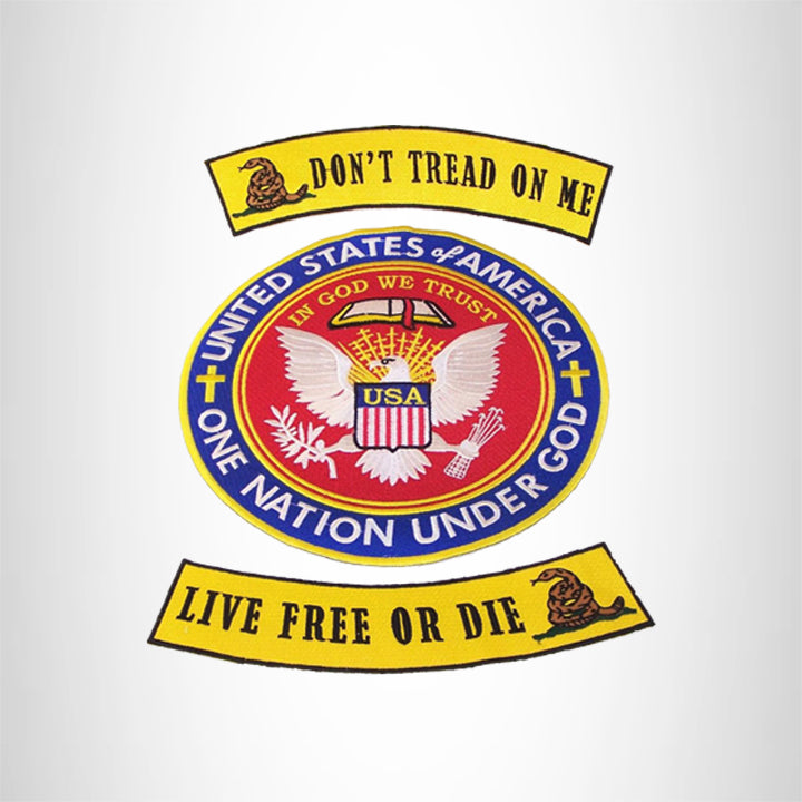 DONT TREAD ON ME LIVE FREE OR DIE BACK PATCHES SET ONE NATION UNDER GOD PATRIOT
