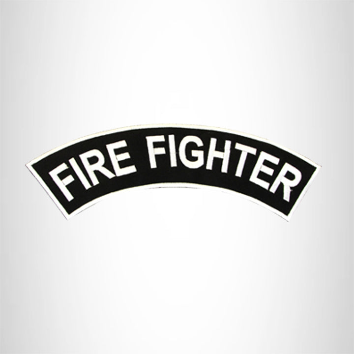 FIRE FIGHTER White on Black Top Rocker Patch for Biker Vest Jacket TR349